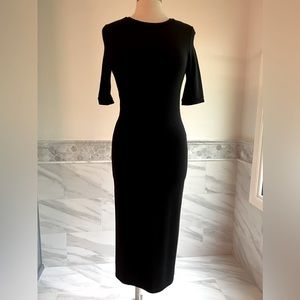 Topshop Jersey Stretch Elbow Sleeves Midi Bodycon Black Dress S